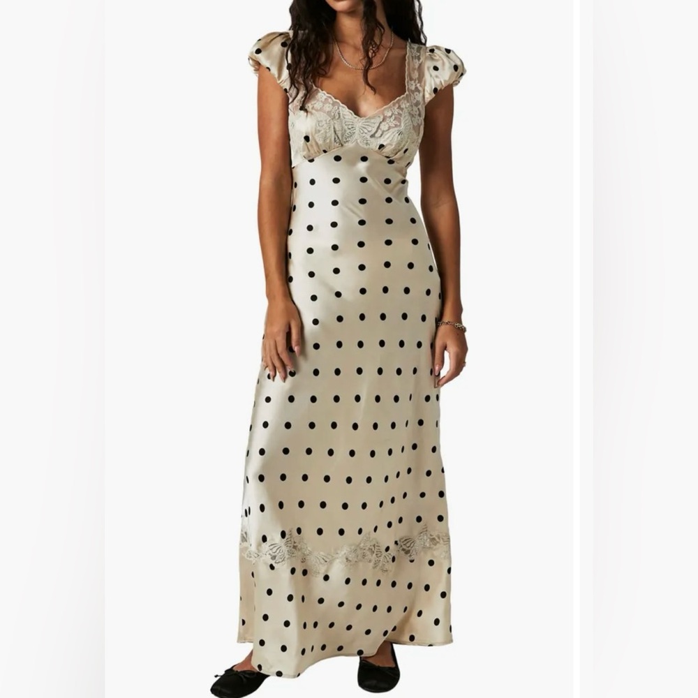 Free People Butterfly Babe Polka Dot Cutout Maxi Dress tea combo sz medium